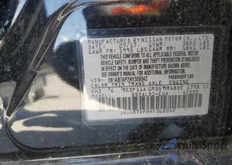 2017 Nissan Sentra S from USA, damaged, VIN 3N1AB7AP2HY368042